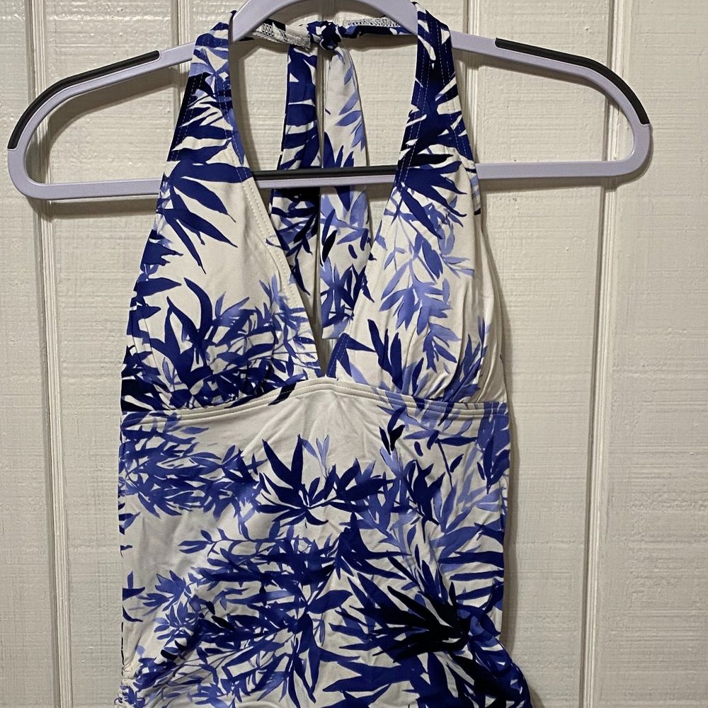 Blue and White Floral Tankini Set